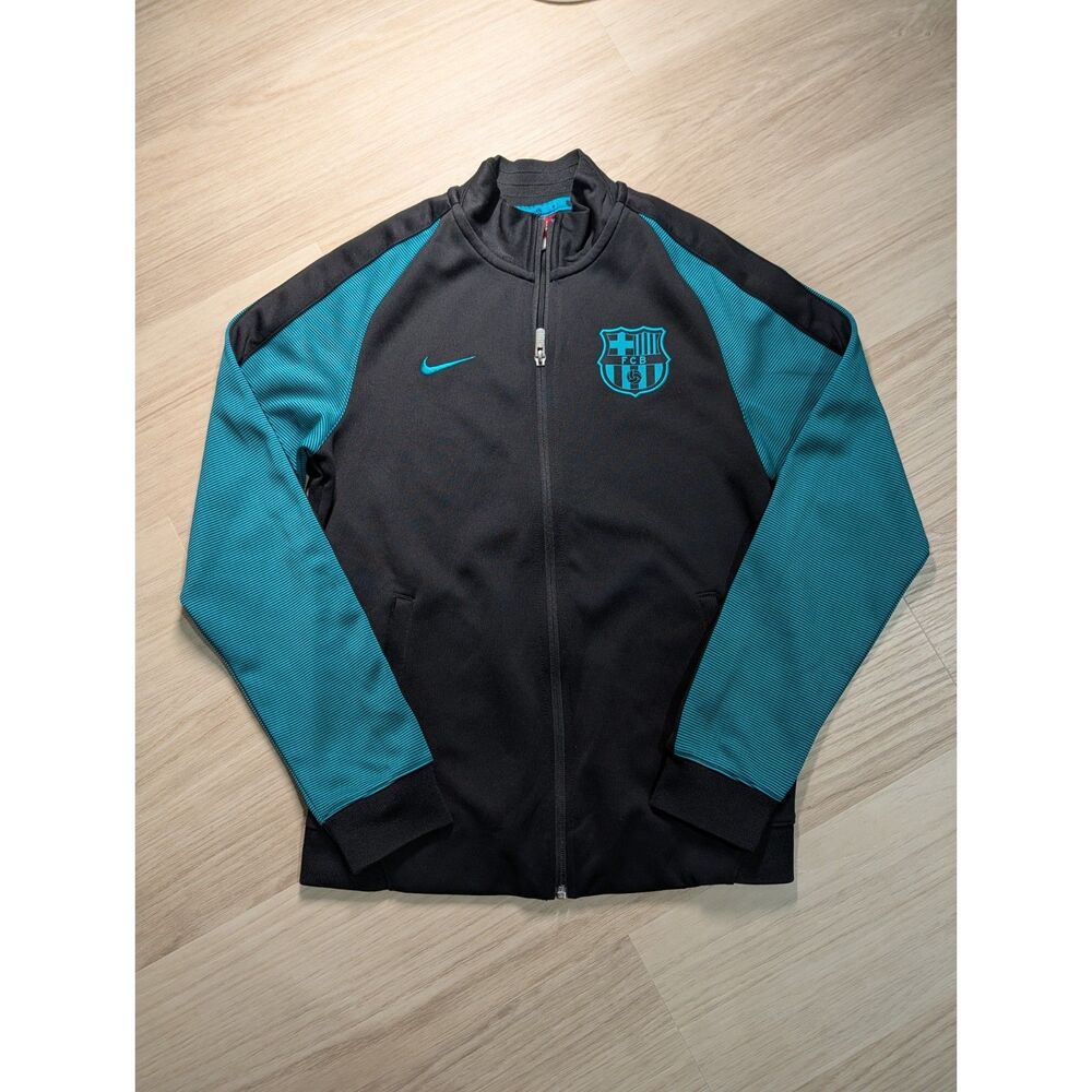 Nike FC Barcelona Track Jacket Black Teal Full Zip Soccer Football Men's Small
